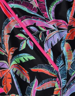 Tropical UPF50+ Long Sleeve Swimsuit Black