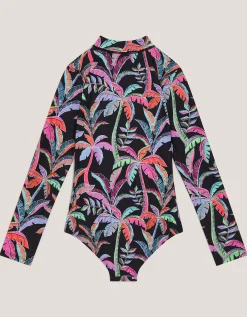 Tropical UPF50+ Long Sleeve Swimsuit Black
