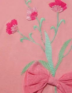 Tulip Embroidered Bow T-Shirt Pink