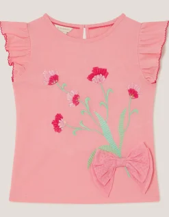 Tulip Embroidered Bow T-Shirt Pink