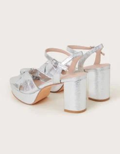 Twist Knot Platform Heels Silver