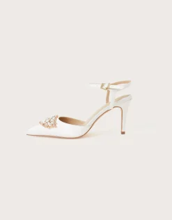 Two-Part Diamante Trim Bridal Shoes Ivory