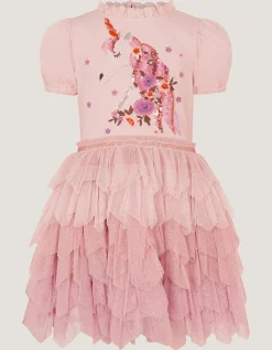 Unicorn Embellished Tiered Disco Dress Pink