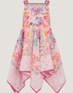 Unicorn Print Hanky Hem Dress Pink