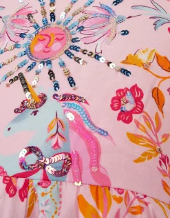 Unicorn Print Hanky Hem Dress Pink