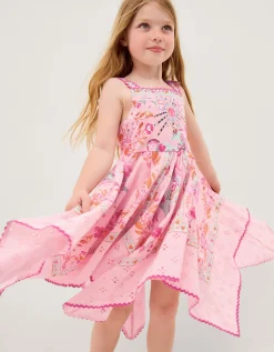 Unicorn Print Hanky Hem Dress Pink