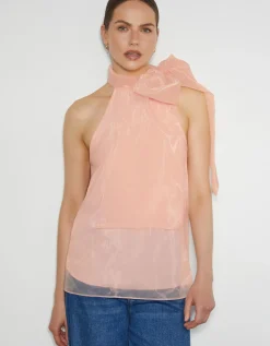 Vera Sleeveless Organza Pussybow Top Pink