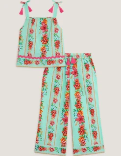 Vintage Floral Tank Top & Trousers Set Blue