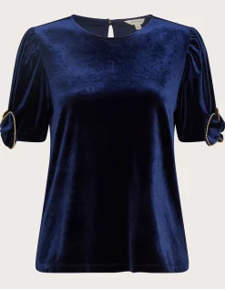 Vita Bow Sleeve Velvet T-Shirt Blue