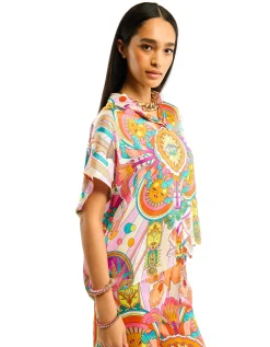 Wild Hisae Print Short Sleeve Shirt Pink