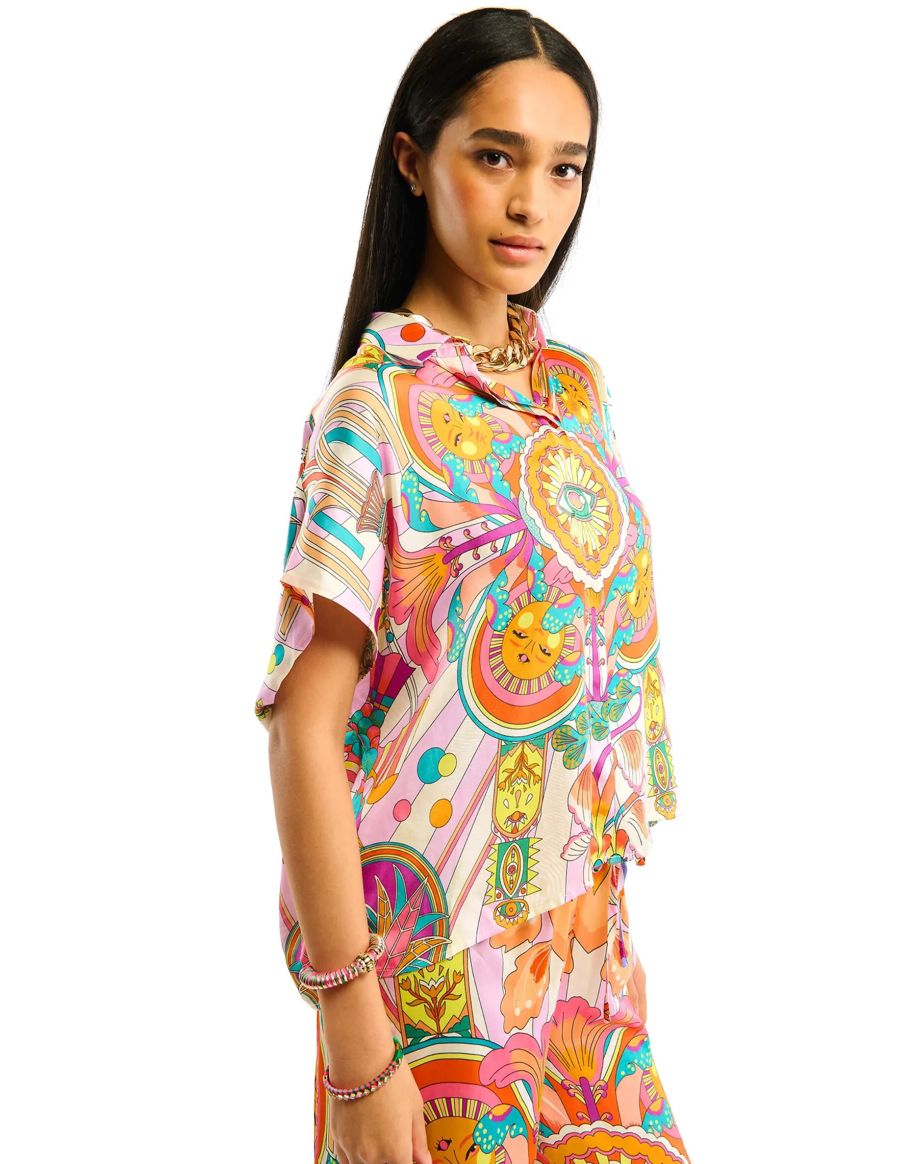 Wild Hisae Print Short Sleeve Shirt Pink