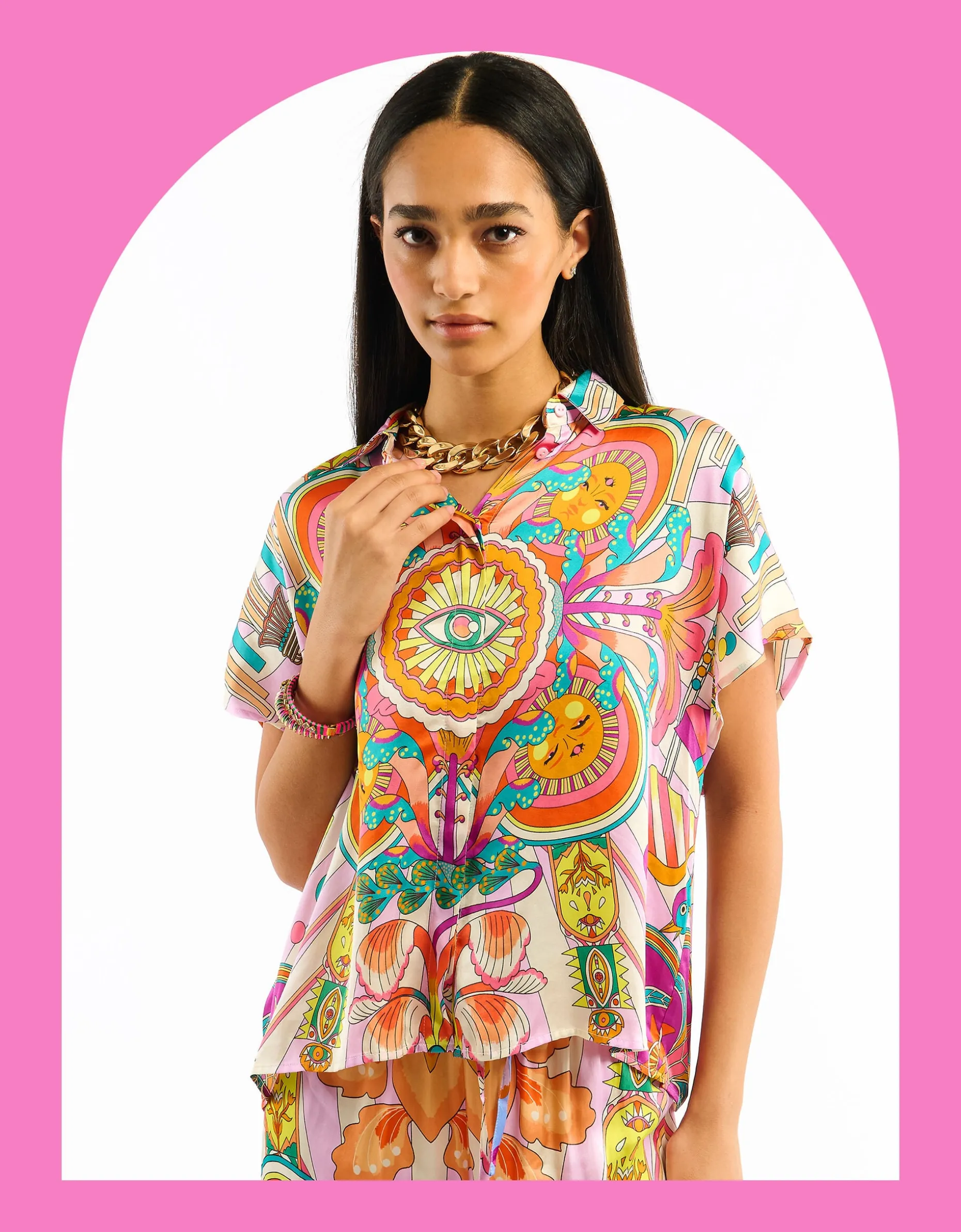 Wild Hisae Print Short Sleeve Shirt Pink