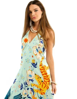 Wild Voila Tiger Print Backless Maxi Dress Blue