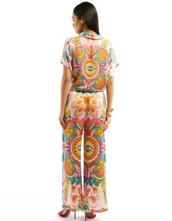 Wild Yseult Print Wide Leg Trousers Pink