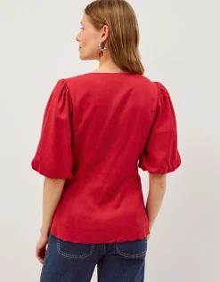 Willa Puff Sleeve Tie Front Top Red