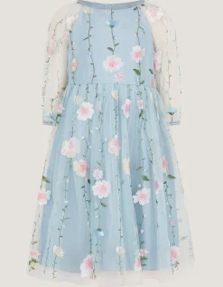 Willow Long Sleeve Embroidered Party Dress Blue