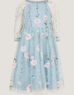 Willow Long Sleeve Embroidered Party Dress Blue