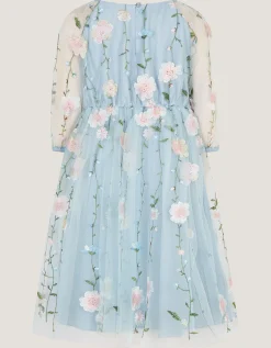 Willow Long Sleeve Embroidered Party Dress Blue