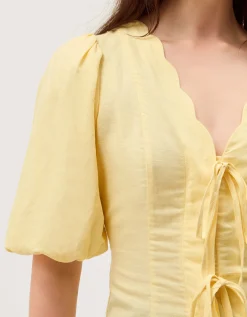 Willow Puff Sleeve Tie Front Top Yellow