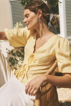 Willow Puff Sleeve Tie Front Top Yellow
