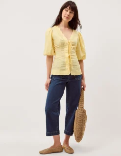 Willow Puff Sleeve Tie Front Top Yellow