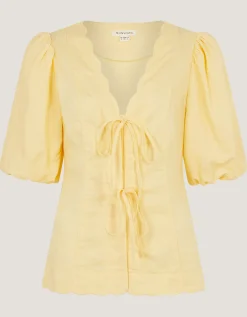Willow Puff Sleeve Tie Front Top Yellow