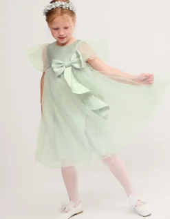 Winnie Satin Bow Party Dress Green