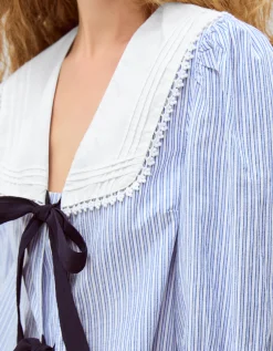 Xenia Tie Front Stripe Blouse Blue