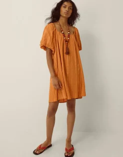 Yara Puff Sleeve Stripe Mini Dress Tan