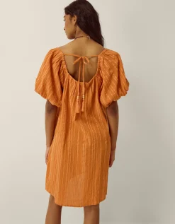 Yara Puff Sleeve Stripe Mini Dress Tan