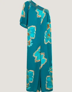 Yasmin One-Shoulder Floral Jumpsuit Teal