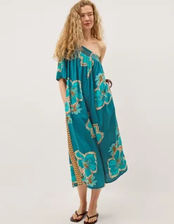 Yasmin One-Shoulder Floral Jumpsuit Teal