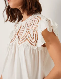 Zadie Broderie Frill Top White