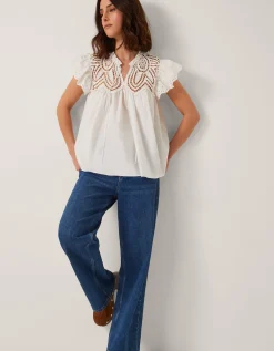Zadie Broderie Frill Top White