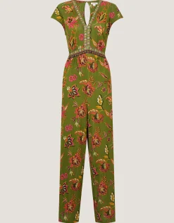 Zainab Floral Jersey Wide Leg Jumpsuit Green