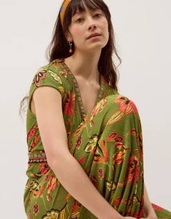 Zainab Floral Jersey Wide Leg Jumpsuit Green