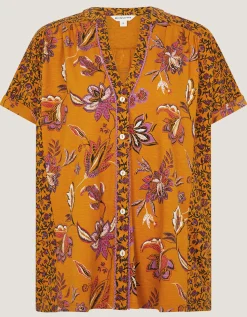Zainab Floral Print Jersey Top Orange