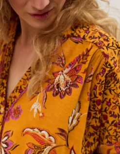 Zainab Floral Print Jersey Top Orange