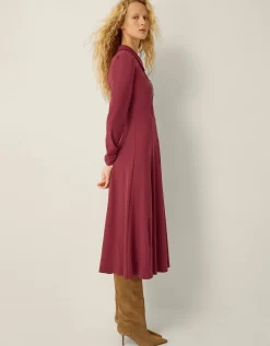Zoe Pointed Collar Jersey Midi Dress Red