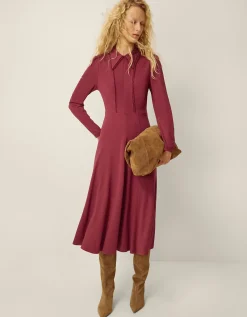 Zoe Pointed Collar Jersey Midi Dress Red