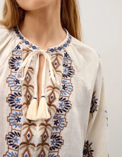 Zoey Embroidered Tunic Top Ivory