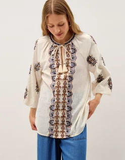 Zoey Embroidered Tunic Top Ivory